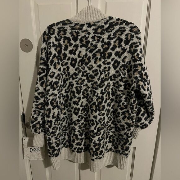 Loft Leopard Print Cardigan with Balloon Sleeves Wool Blend Size Small - Picture 4 of 8